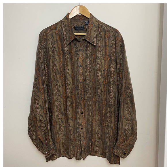 Burma Bibas Other - Vintage Burma Bibas for Saks Fifth Avenue Brown Batik Silk  Shirt Size XL